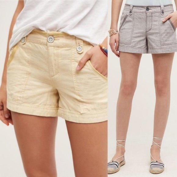 Anthro Pilcro Linen Striped Shorts Colorblock - Picture 3 of 4